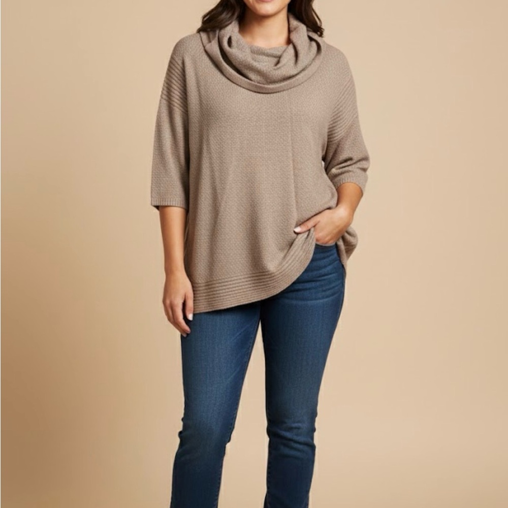 Design History Taupe Cowl Neck Knit Poncho Sweater Dolman Sleeve / 2X